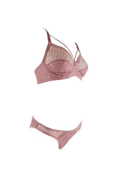 Desteksiz İp Detay Dantelli Sütyen Külot Takım | Koyu Pudra  231 C Kap