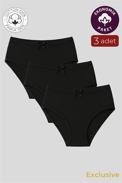 Kadın Yüksek Bel Pamuklu Ribana Slip Külot 3lü Paket – Esnek & Rahat | Siyah K0305