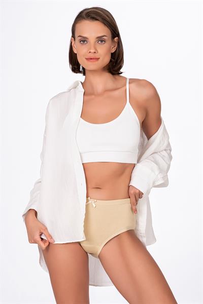 Kadın Yüksek Bel Pamuklu Ribana Slip Külot 3lü Paket – Esnek & Rahat | Ten K0305