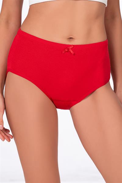 Kadın Yüksek Bel Pamuklu Ribana Slip Külot – Esnek & Rahat | Kırmızı K0305