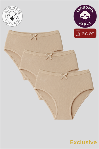 Kadın Yüksek Bel Pamuklu Ribana Slip Külot 3lü Paket – Esnek & Rahat | Ten K0305