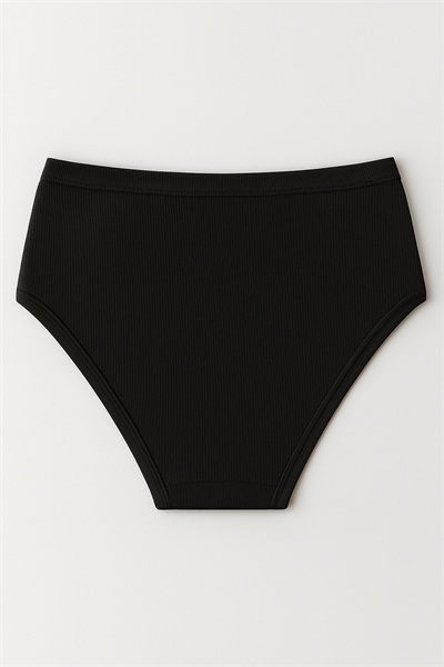 Kadın Yüksek Bel Pamuklu Ribana Slip Külot 3lü Paket – Esnek & Rahat | Siyah K0305