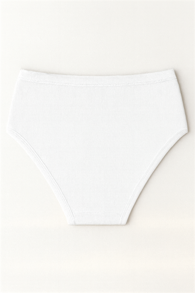 Kadın Yüksek Bel Pamuklu Ribana Slip Külot 3lü Paket – Esnek & Rahat | Beyaz K0305