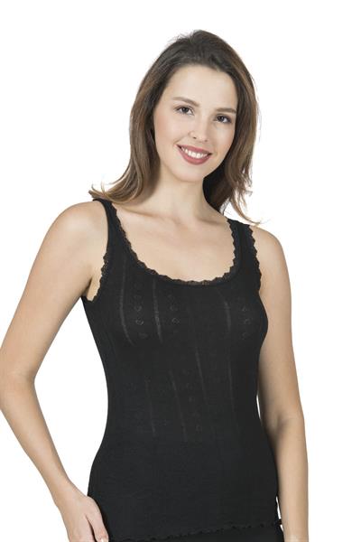 Kadın Transferli Ribana Esnek Yumoş Atlet | Siyah K23493