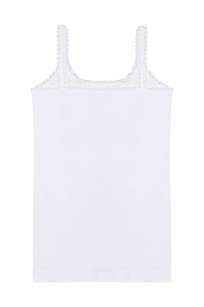 Kız Çocuk %100 Pamuklu Ribana Yakası Dantel Detaylı İnce Askılı Örme Atlet | Beyaz K1610