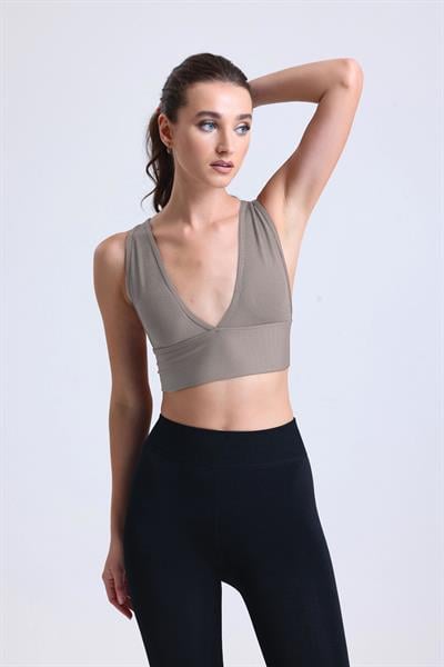 Çapraz Sırt Detay Fitilli Spor Büstiyer  | Ten