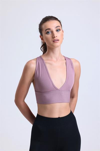 Çapraz Sırt Detay Fitilli Spor Büstiyer  | Gül Kurusu