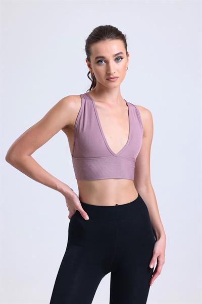 Çapraz Sırt Detay Fitilli Spor Büstiyer  | Gül Kurusu