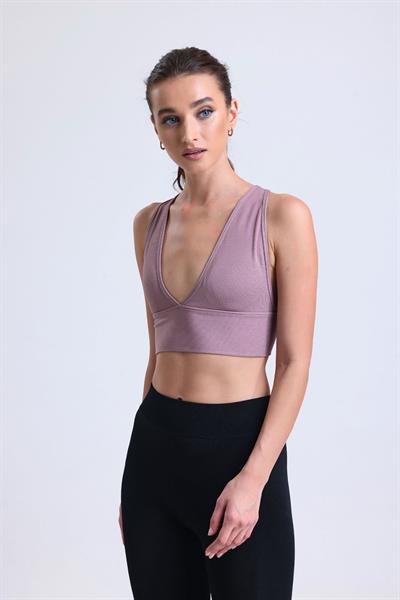 Çapraz Sırt Detay Fitilli Spor Büstiyer  | Gül Kurusu