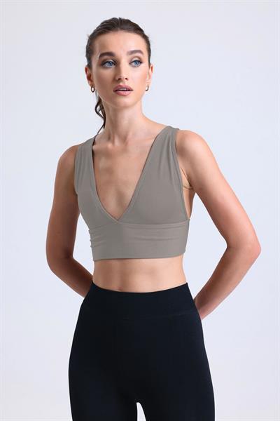 Çapraz Sırt Detay Fitilli Spor Büstiyer  | Ten