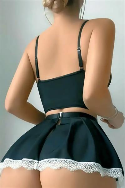 Kurdale Dantel Detay Önlüklü Fantezi Kostüm | Siyah 3762-1