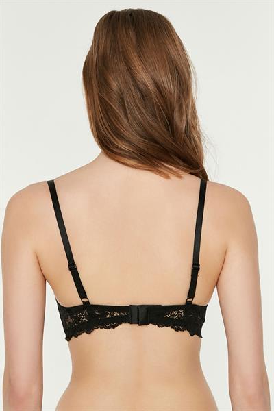 Önden İpli Dantel Detay Destekli Sütyen | Siyah 7080