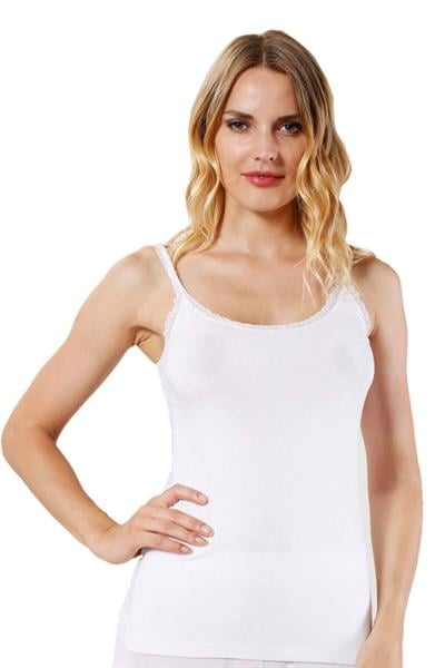 Kadın Modal Pamuklu İnce Askılı Dantelli Atlet Beyaz | 24675