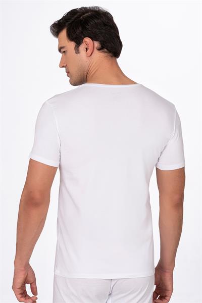 Pamuklu Modal V Yaka Kısa Kollu Tişört Fanila | Beyaz K11143