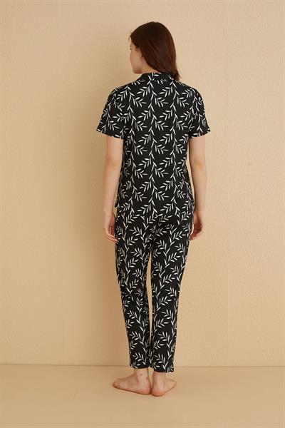 Genç Önden Düğmeli Pijama Takım | Siyah 80124-73