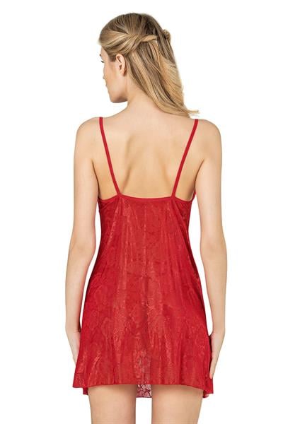 Kadın Dantelli Yırtmaç Detay Mini Gecelik | Kırmızı 8051