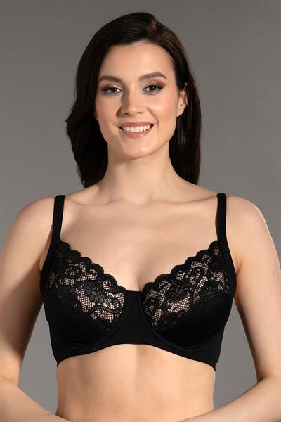 Kadın C Kap Balenli Toparlayıcı Dantelli Sütyen | Siyah 6000