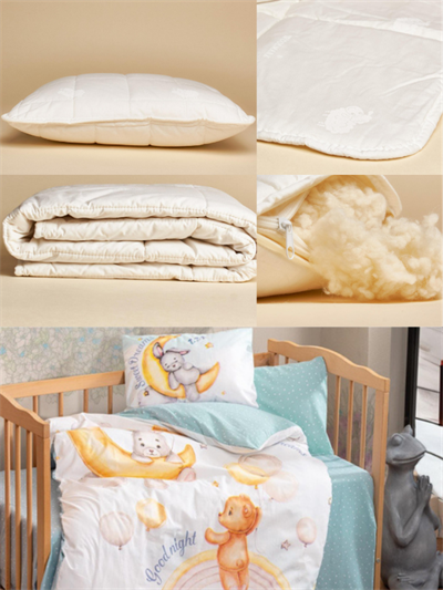 %100 Yün Dolgulu 3lü Bebek & Çocuk Kreş Uyku Seti – Yorgan + Yastık + Nevresim – Doğal & Organik