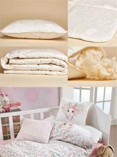 %100 Yün Dolgulu 3lü Bebek & Çocuk Kreş Uyku Seti – Yorgan + Yastık + Nevresim – Doğal & Organik