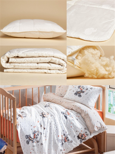 %100 Yün Dolgulu 3lü Bebek & Çocuk Kreş Uyku Seti – Yorgan + Yastık + Nevresim – Doğal & Organik