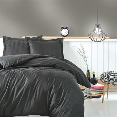 Elegant Strıpe Saten Çift kişilik Nevresim Takımı - Antrasit