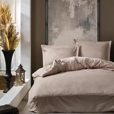 Elegant Strıpe Saten Çift Kişilik Nevresim Takımı - Bej