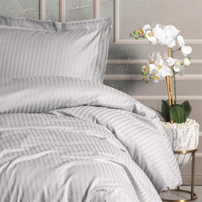 Elegant Strıpe Saten Çift Kişilik  Nevresim Takımı - Gri