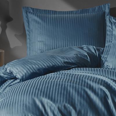 Elegant Strıpe Saten Çift Kişilik Nevresim Takımı - Mavi