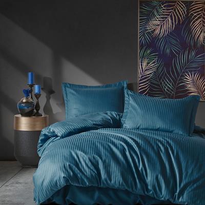 Elegant Strıpe Saten Çift Kişilik Nevresim Takımı - Mavi
