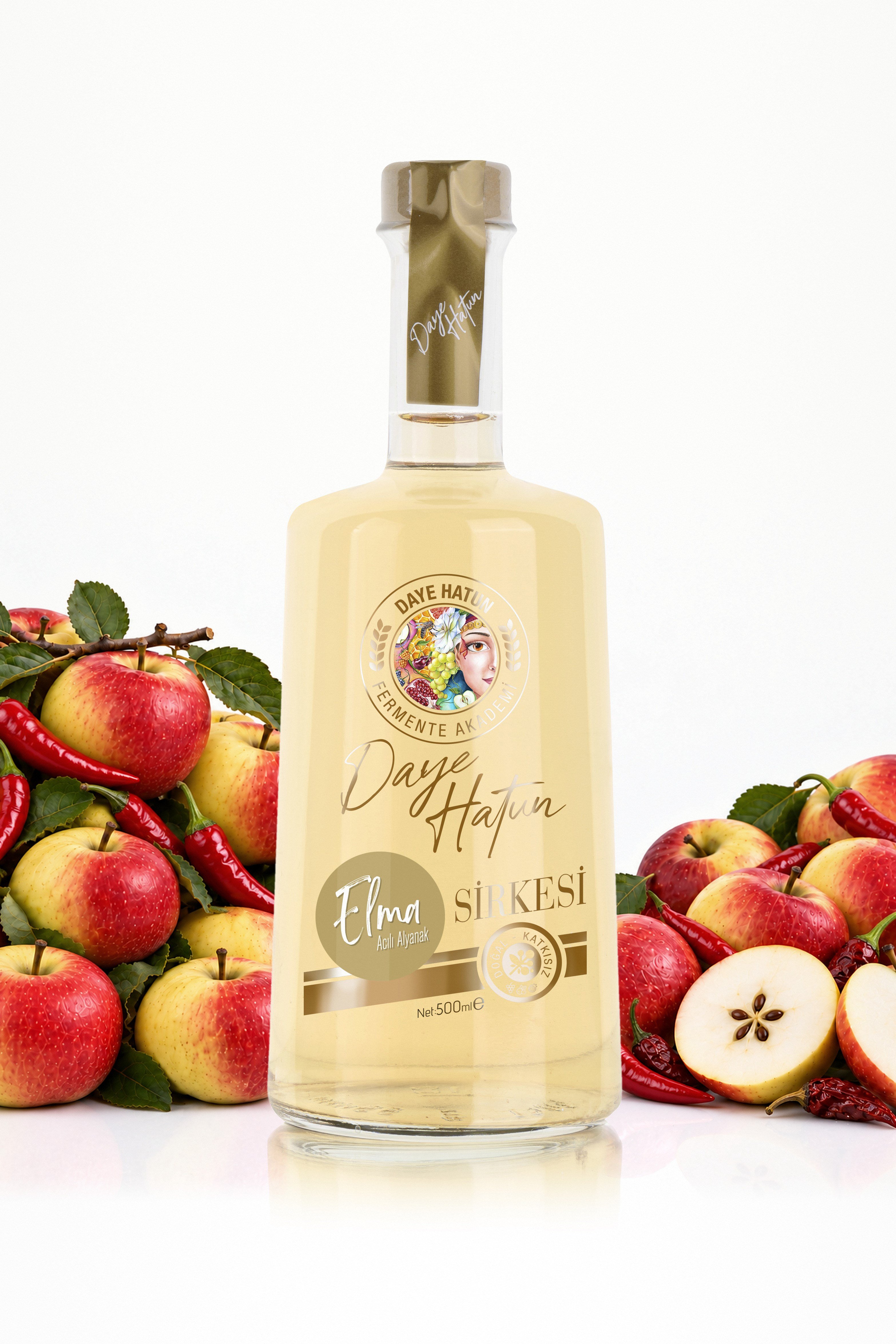 Alyanak Elma Sirkesi-Acılı / Apple Cider & Cayenne Vinegar (Doğal Fermente Canlı Sirke / Nat. Fermented / 500 mL)
