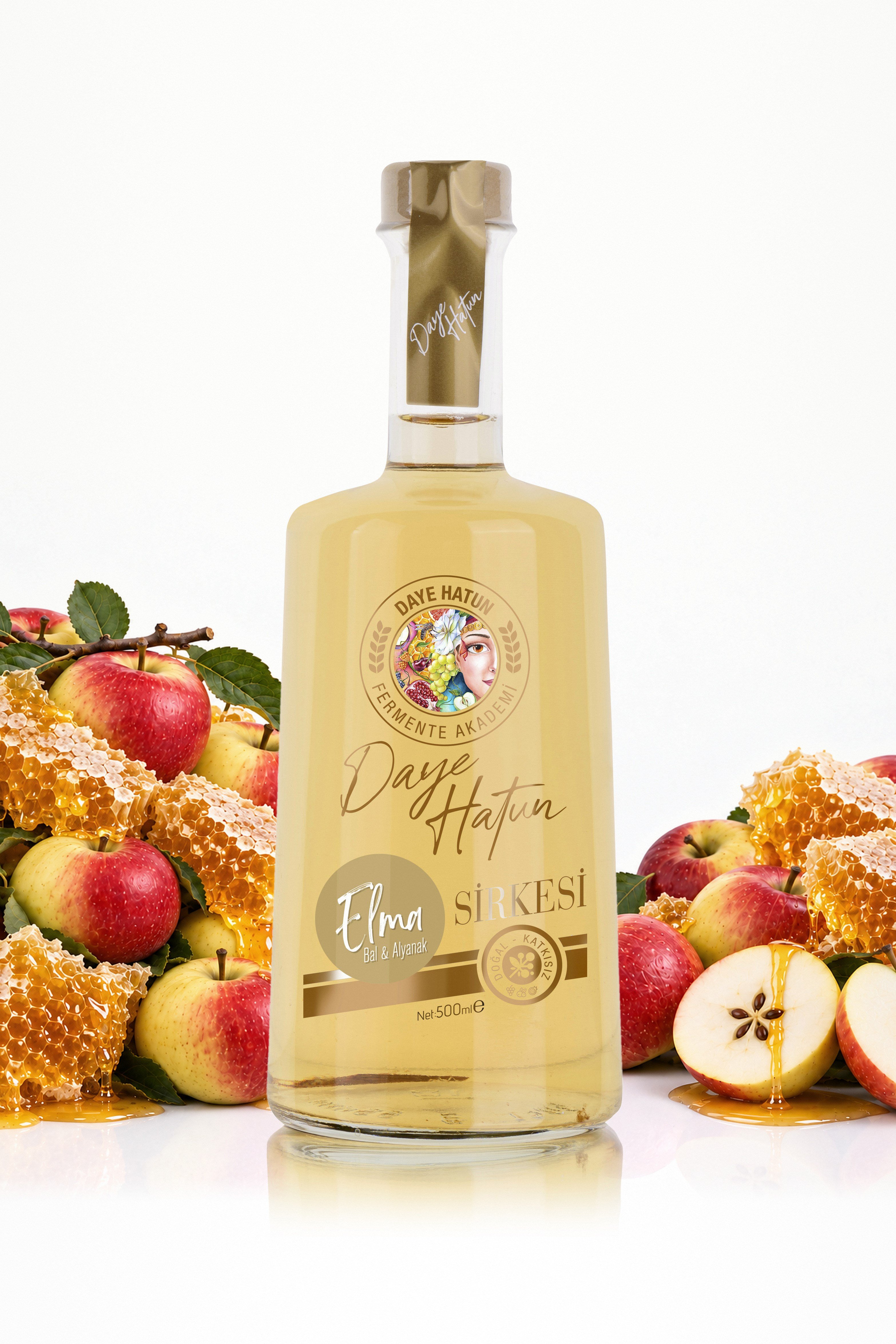 Bal & Alyanak Elma Sirkesi / Apple Cider & Honey Vinegar (Doğal Fermente Canlı Sirke / Nat. Fermented / 500 mL)