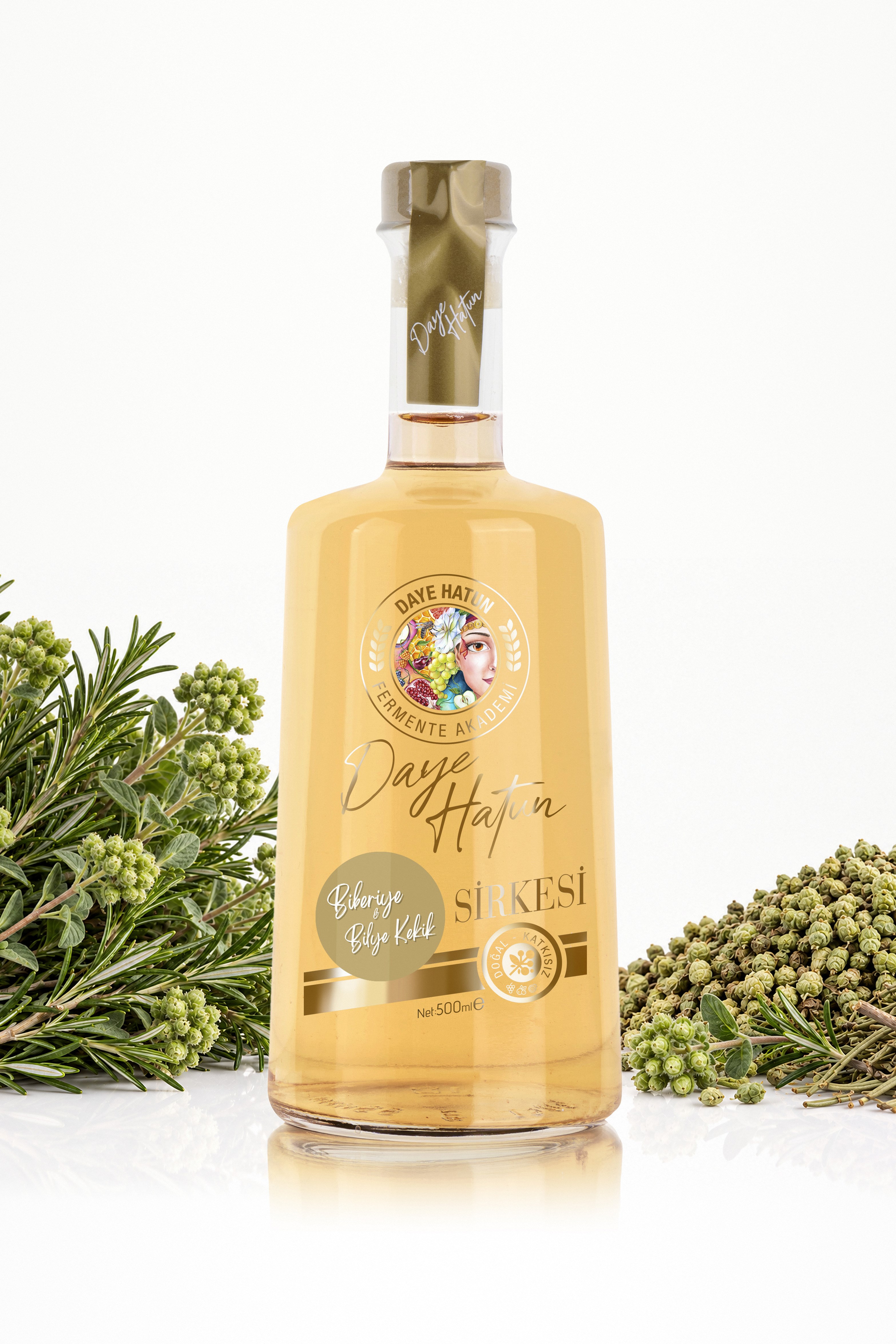 Biberiye & Izmir Bilye Kekik Sirkesi / Rosemary & Oregano Vinegar (Doğal Fermente Canlı Sirke / Nat. Fermented / 500 mL)