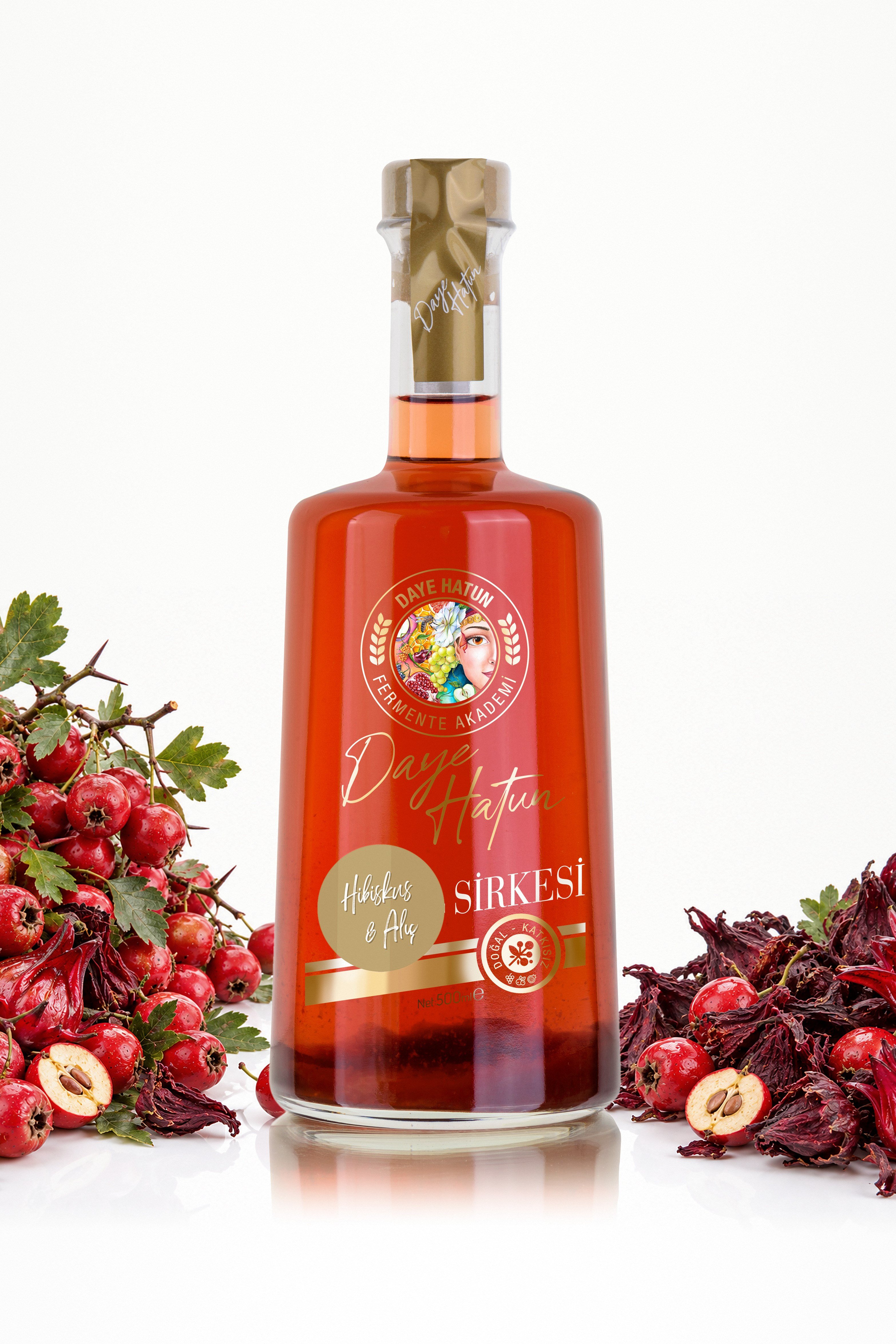 Hibiskus & Alıç Sirkesi / Hibiscus & Hawthorn Vinegar (Doğal Fermente Canlı Sirke / Nat. Fermented / 500 mL)