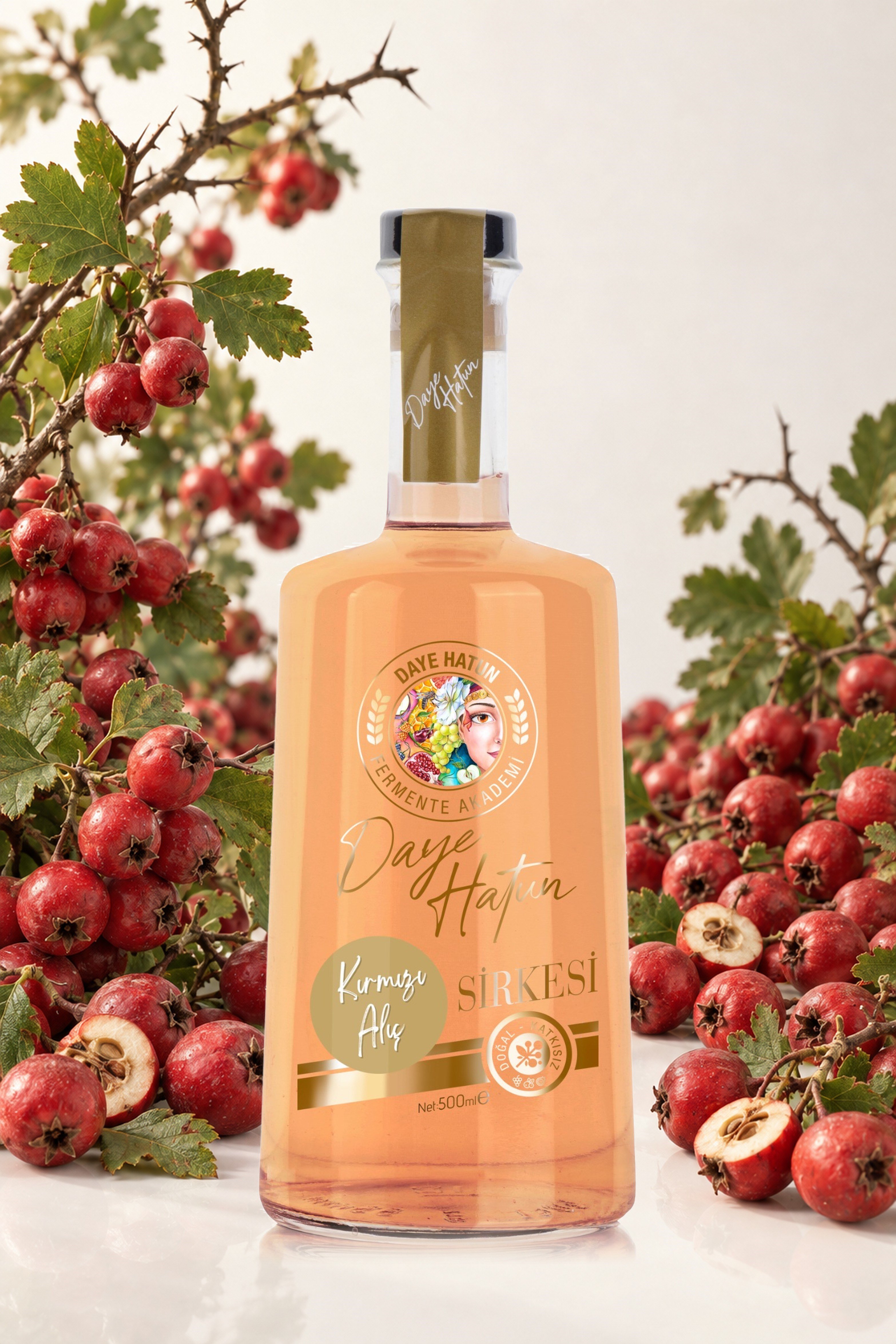 Kırmızı Alıç Sirkesi / Hawthorn Vinegar (Doğal Fermente Canlı Sirke / Nat. Fermented / 500 mL)