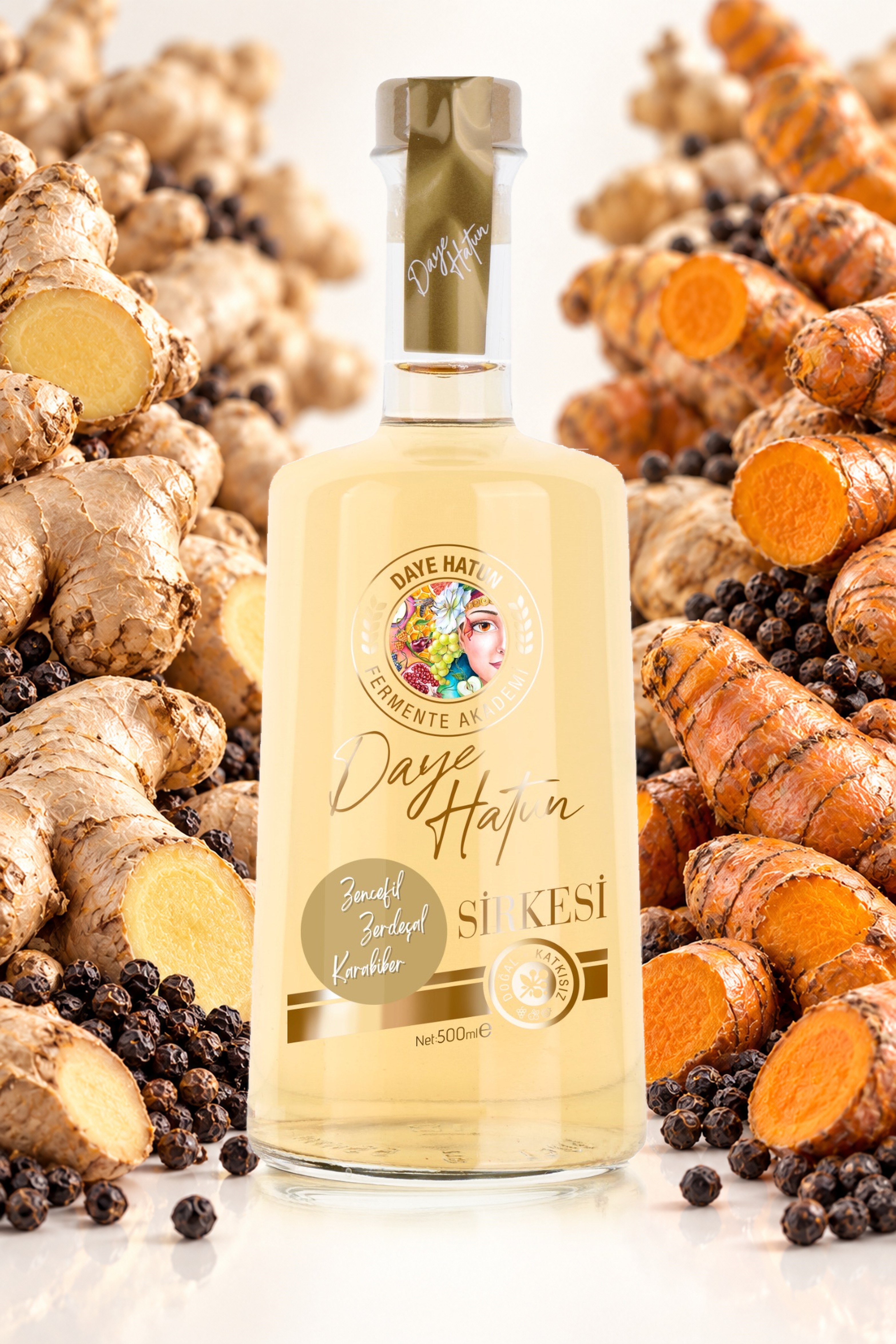 Zencefil & Zerdeçal & Karabiber Sirkesi / Ginger & Turmeric & Black Pepper Vinegar (Doğal Fermente Canlı Sirke / Nat. Fermented / 500 mL)