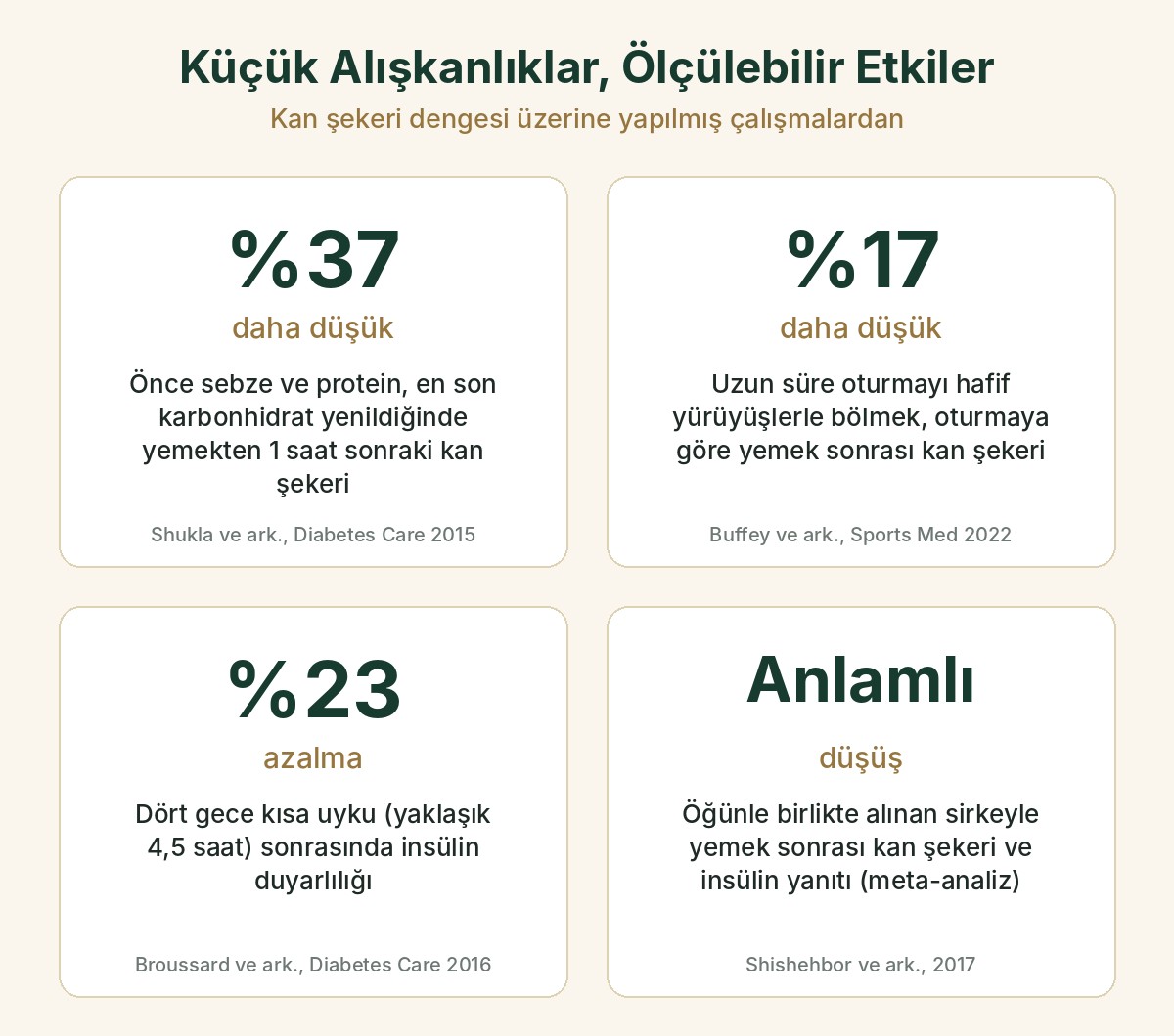Yemek sırası, hafif yürüyüş, uyku ve sirkenin kan şekeri üzerindeki etkilerini gösteren bilgi grafiği