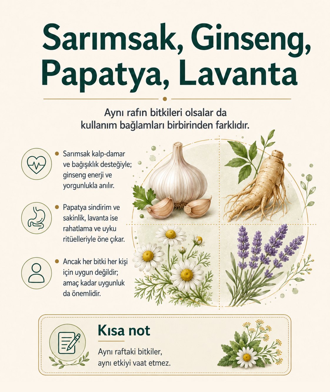 Sarımsak, ginseng, papatya ve lavanta: farklı kullanım bağlamları olan dört bitki