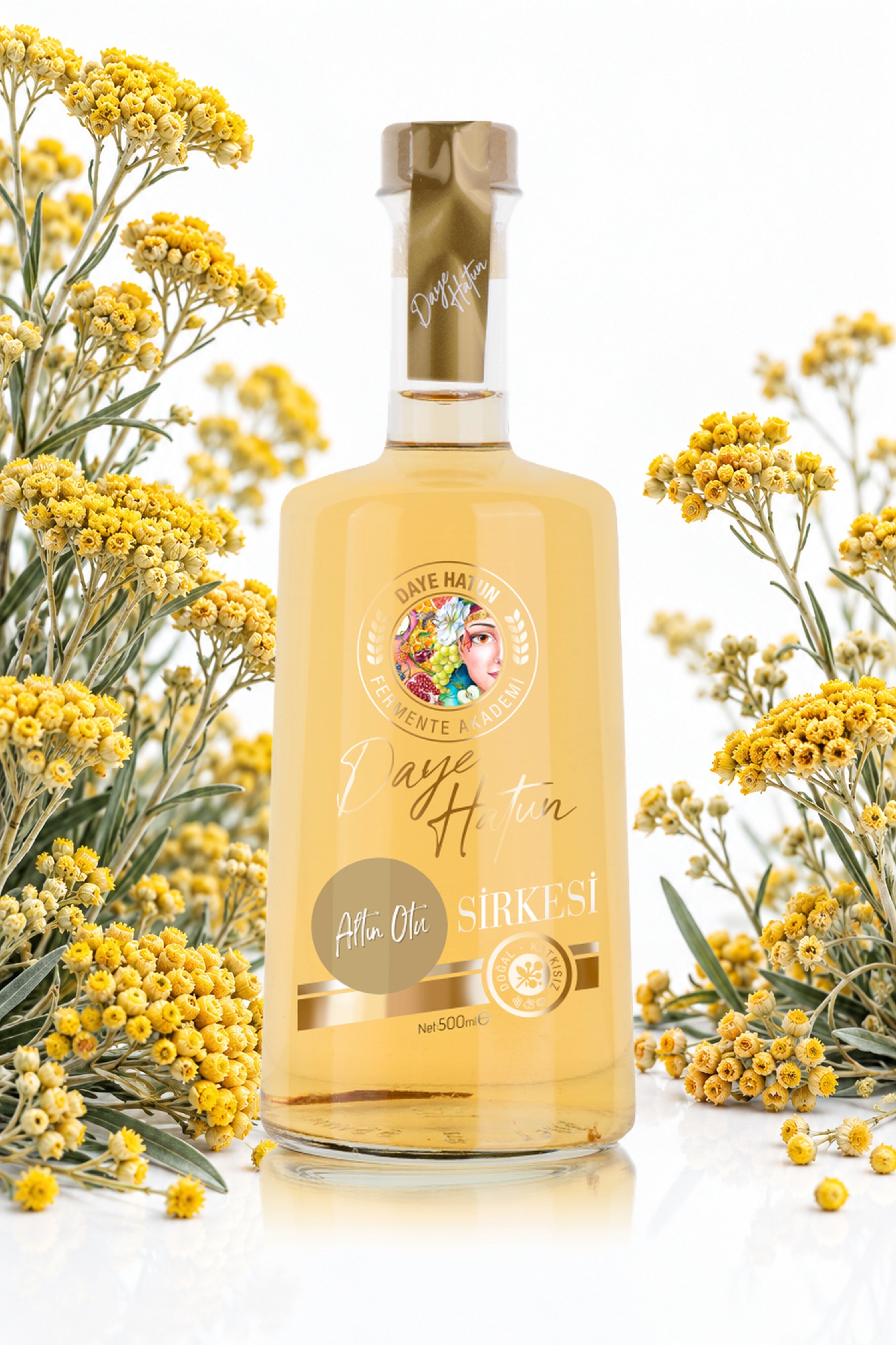 Altın Otu Sirkesi / Helichrysum Arenarium Vinegar (Doğal Fermente Canlı Sirke / Nat. Fermented / 500 mL)