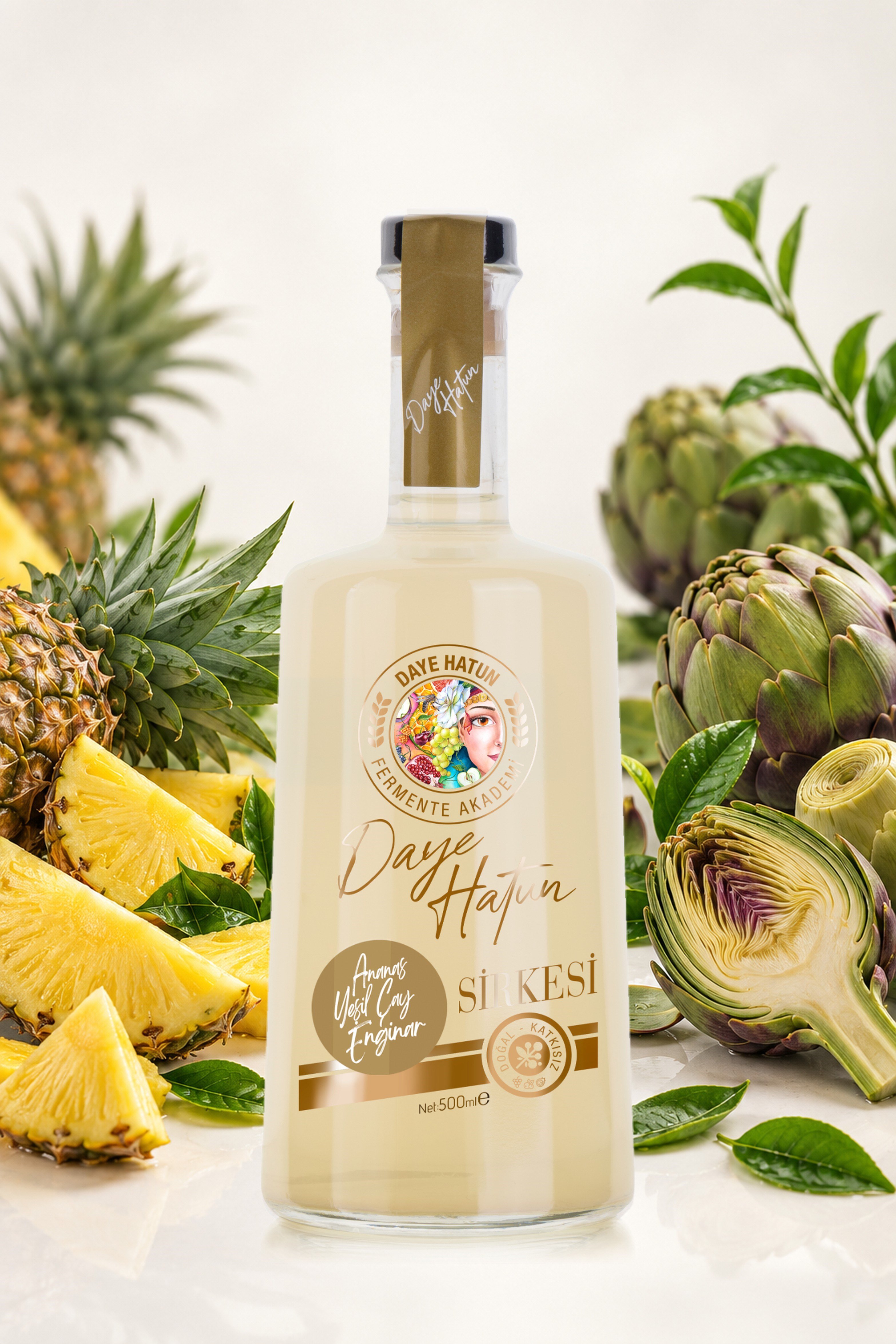 Ananas&Yeşil Çay&Enginar Sirkesi/Pineapple&Green Tea&Artichoke Vinegar (Canlı Sirke / 500 mL) 