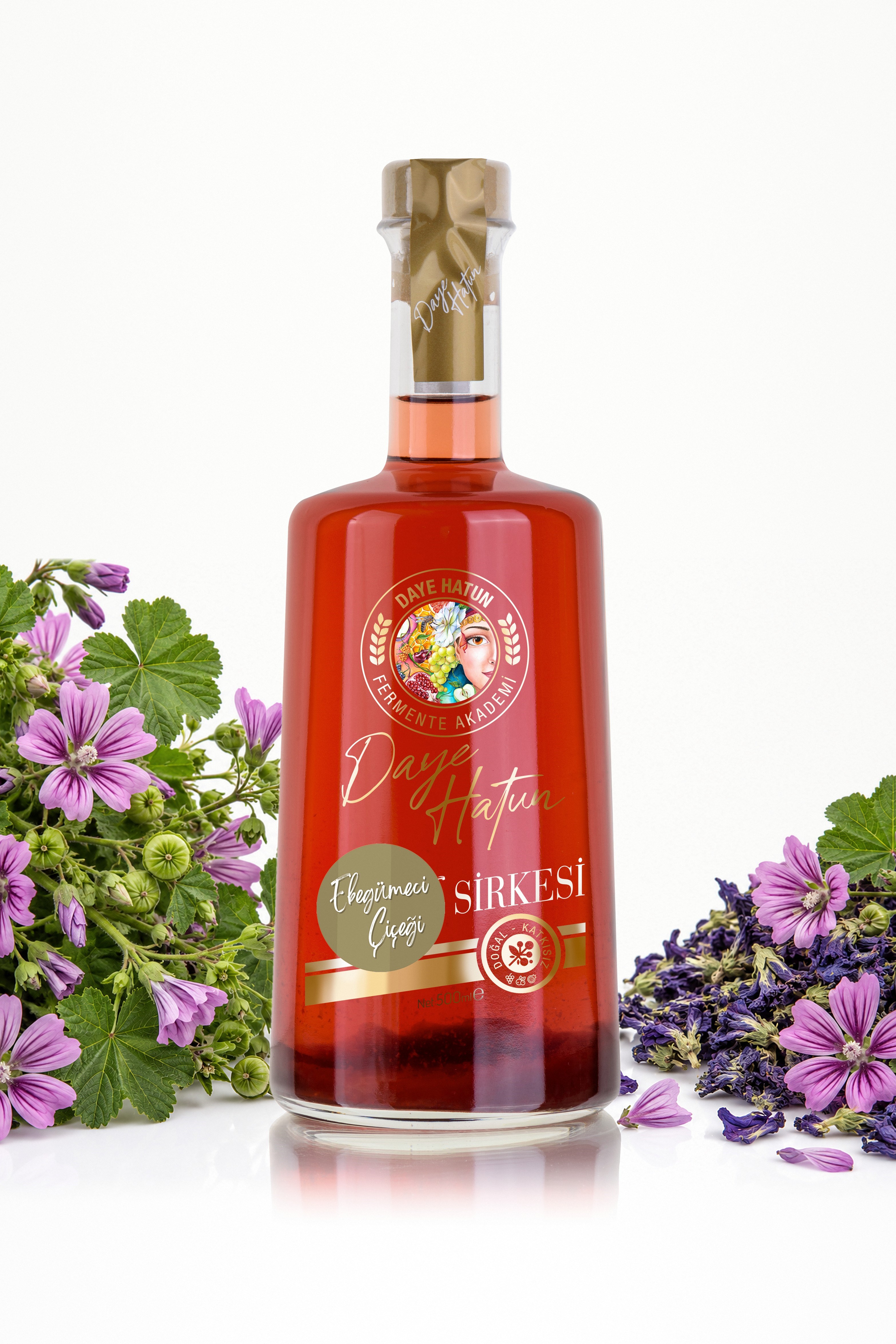 Ebegümeci Çiçeği Sirkesi / C. Mallow Flower Vinegar (Doğal Fermente Canlı Sirke / Nat. Fermented / 500 mL)