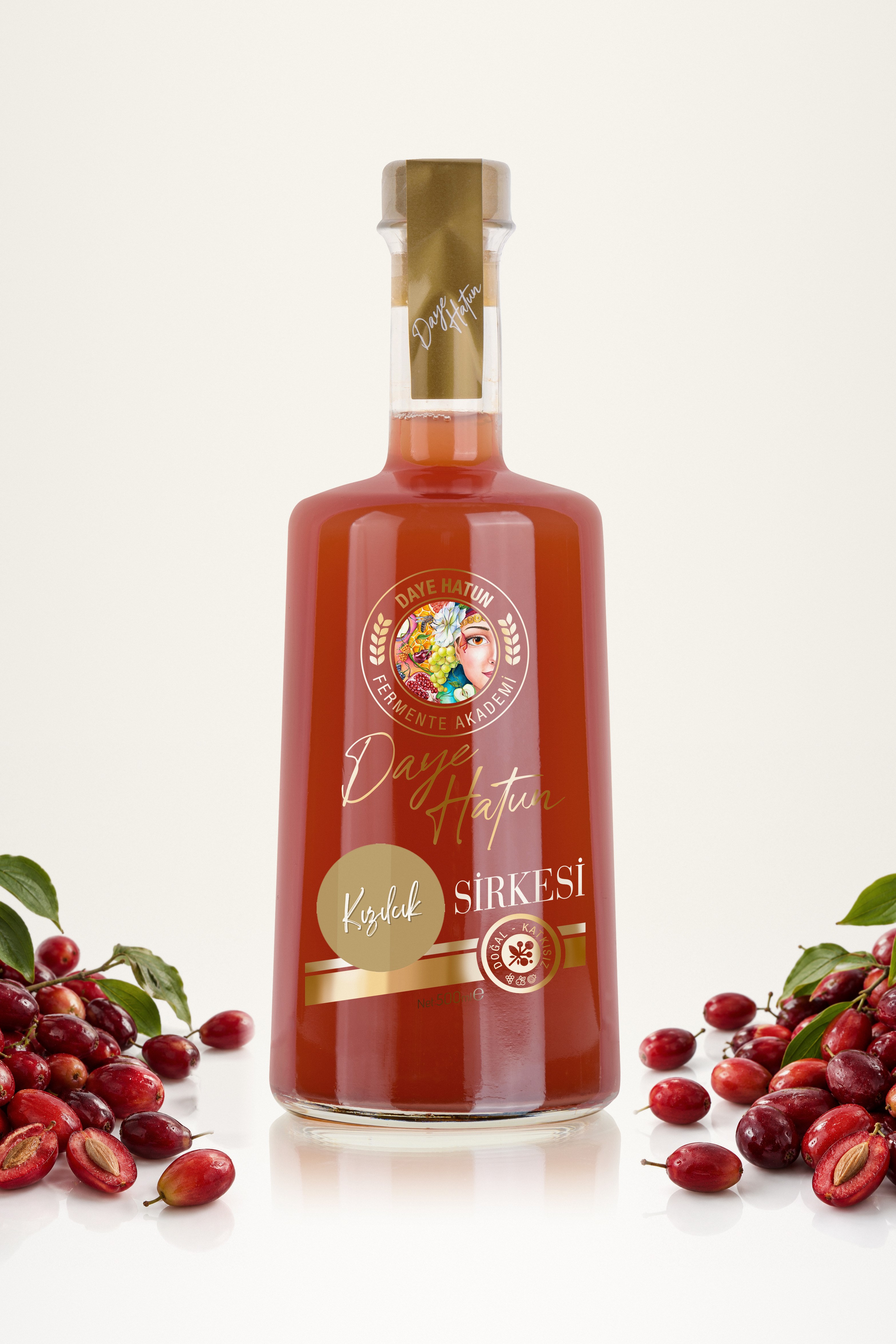 Kızılcık Sirkesi / Cornelian Cherry (Doğal Fermente Canlı Sirke / Nat. Fermented / 500 mL)