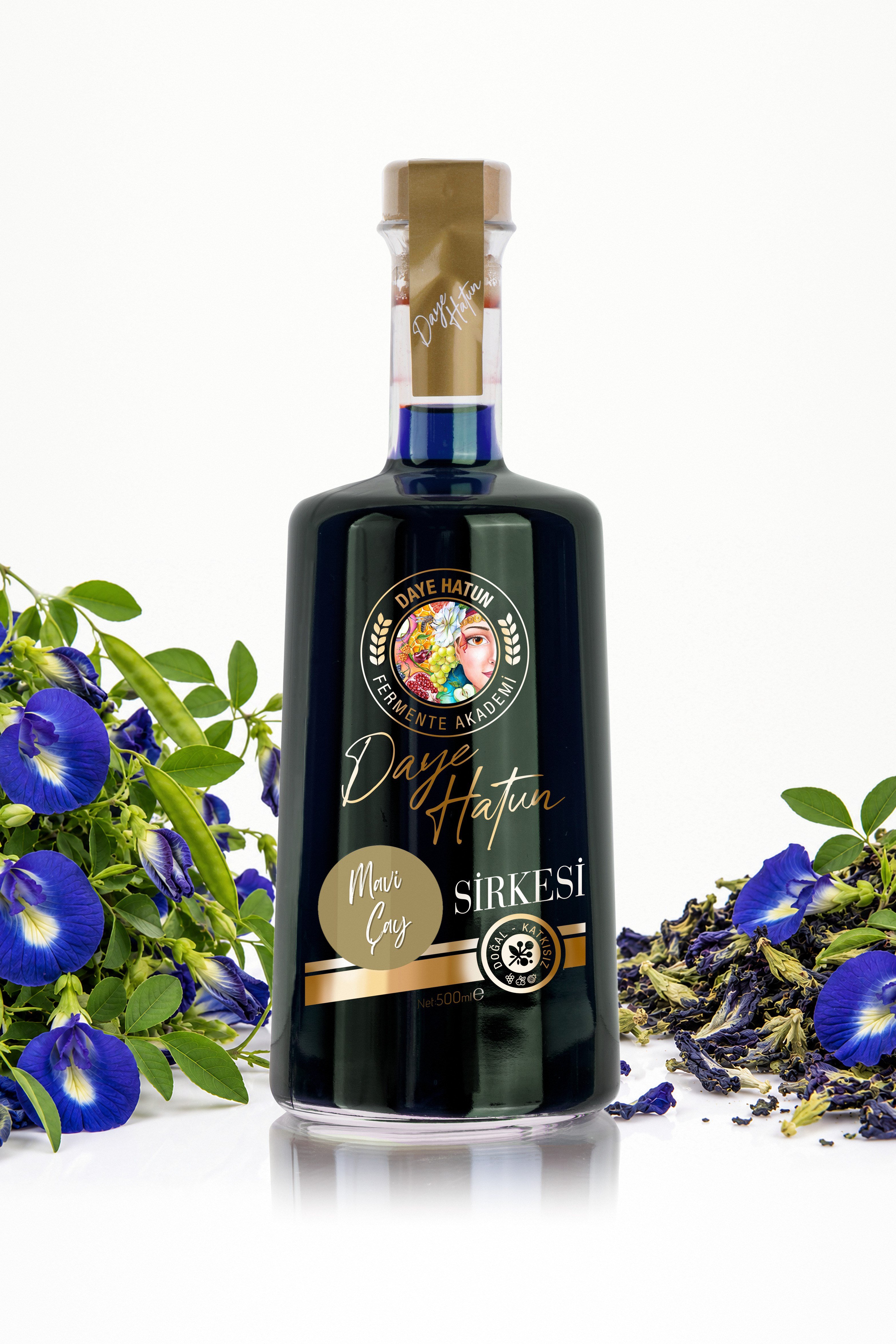 Mavi Çay Sirkesi / Blue Butterfly Pea Vinegar (Doğal Fermente Canlı Sirke / Nat. Fermented / 500 mL)