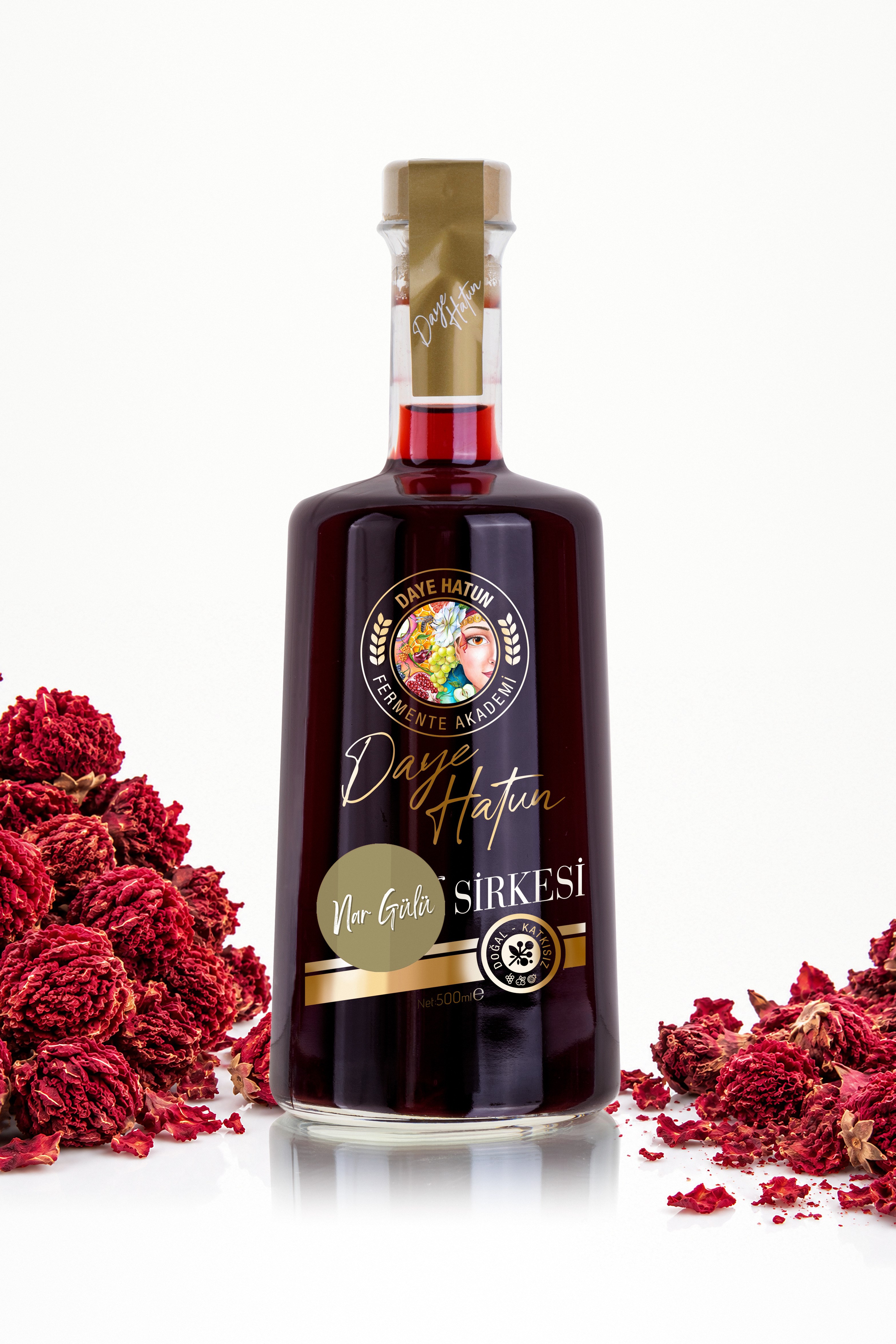 Nar Gülü Sirkesi / Pomegranate Rosebud Vinegar (Doğal Fermente Canlı Sirke / Nat. Fermented / 500 mL)