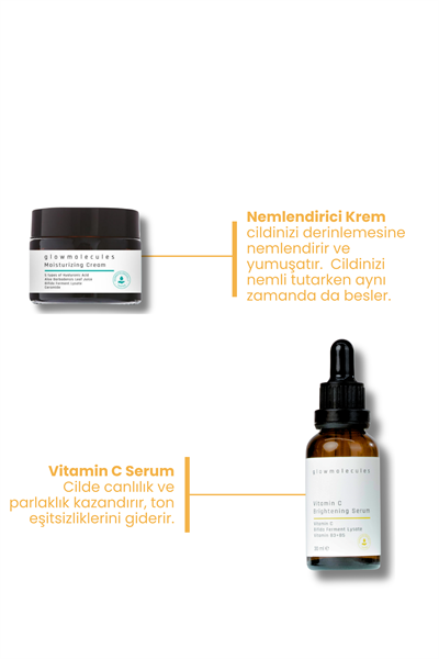 glowmolecules YOĞUN NEMLENDİR AYDINLAT VE KORU 3LÜ SET - MOİSTURİZİNG KREM & VİTAMİN C & GÜNEŞ KREMİ
