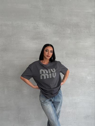 Antrasit Taşlı Tişört