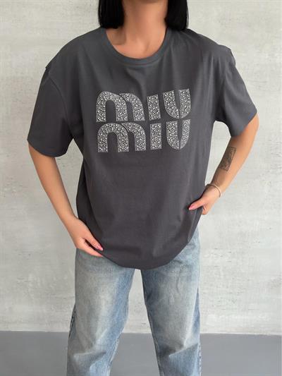 Antrasit Taşlı Tişört