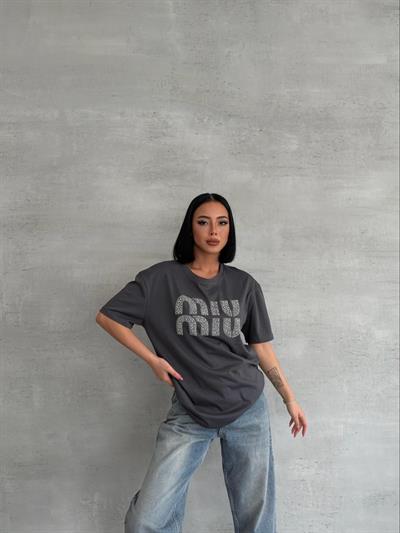 Antrasit Taşlı Tişört