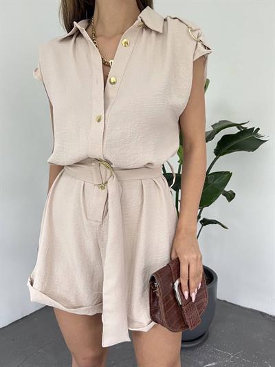 Apoletli Kemerli Şort Tulum