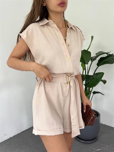 Apoletli Kemerli Şort Tulum