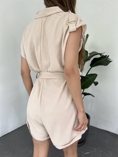 Apoletli Kemerli Şort Tulum